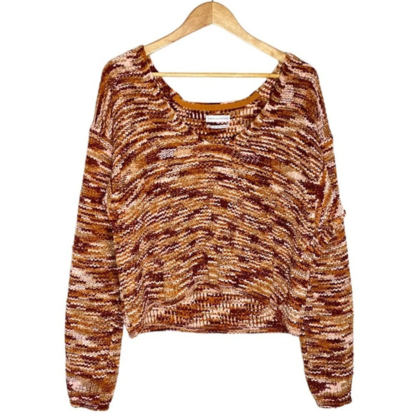 Urban Outfitters Earth Tones Chenille Knit Cropped V-Neck Sweater Size Small - Picture 2 of 10